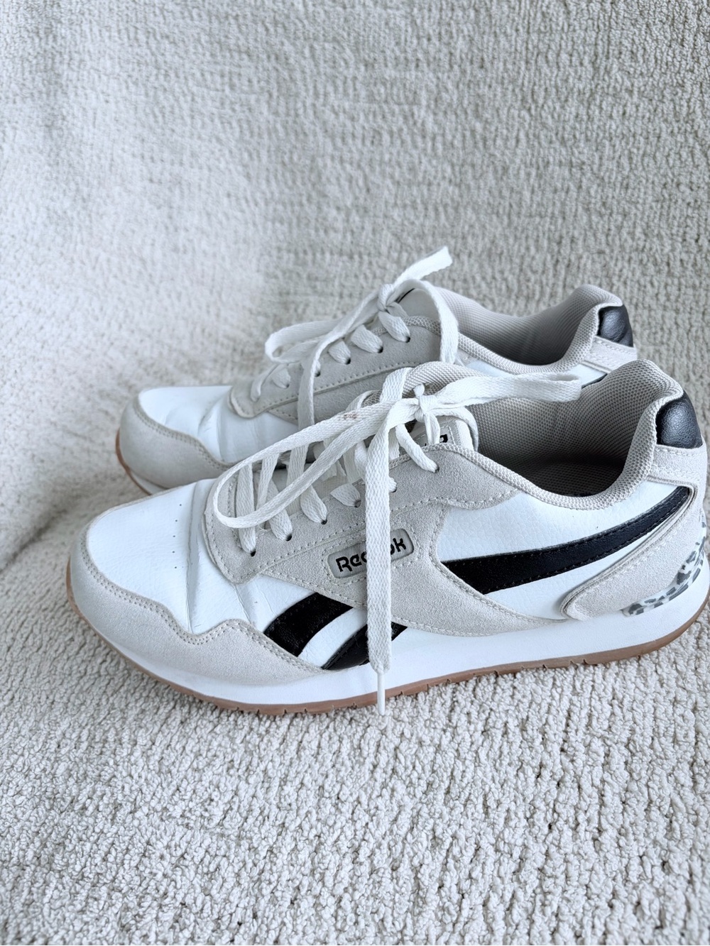 Reebok White and Black Classic leather and suede Runner Sneakers